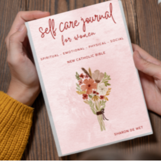 Christian Mums journal with daily self-care check-ins and scripture from the New Catholic Version